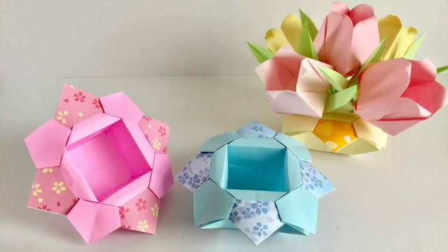 这个多彩郁金香花篮手工折纸太漂亮了!先给你们来个花篮的教程
