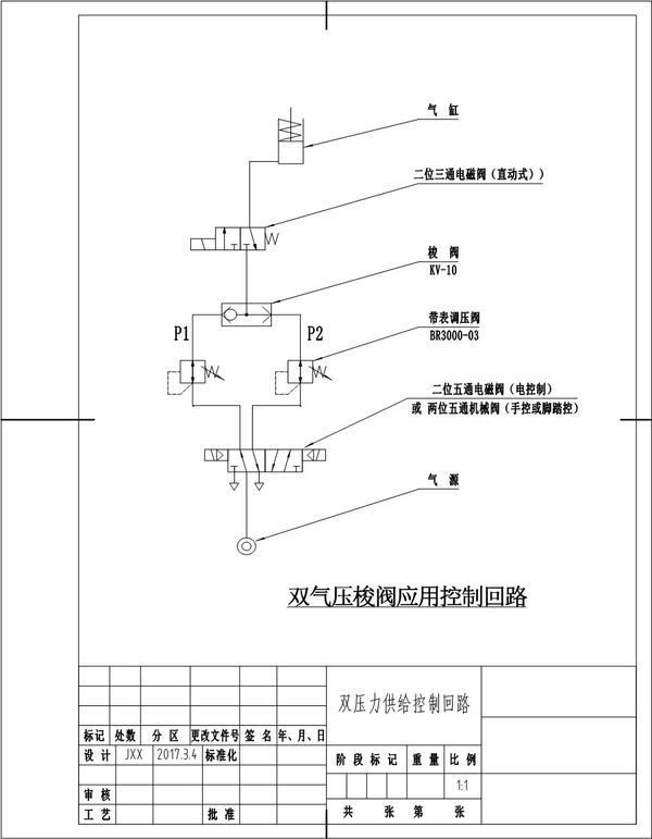 现根据你的全部所述的需求,特用气动图形符号绘制了《双气压梭阀应用