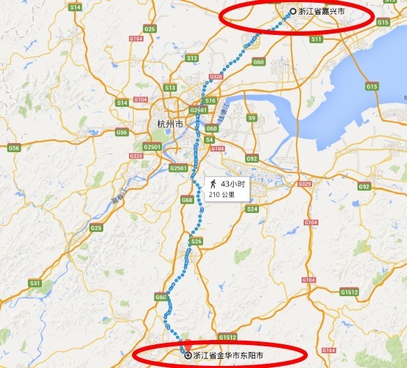 浙江218省道全程线路图,浙江s218省道的路线图 骑摩托车从浙江省嘉兴市区到浙江省东阳市区,大概多少时间能到?