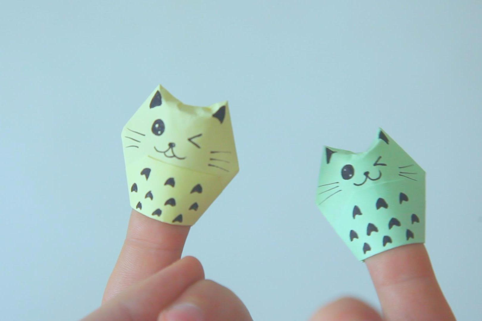 趣味折纸玩具,用1张纸折萌萌的猫咪手偶,简单易学又好玩