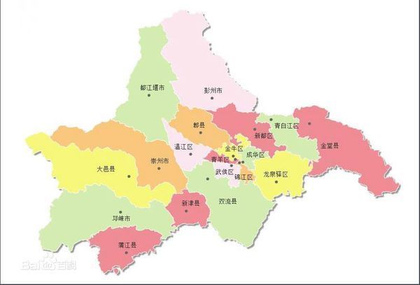 四川省成都市有多少个县地图