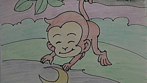 小杨儿童画 小猴子捞月亮