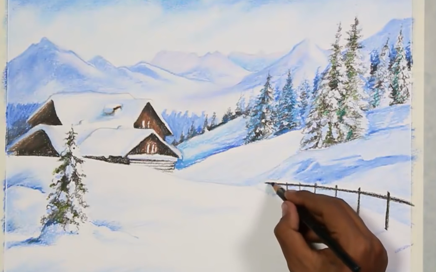 油画棒画雪景