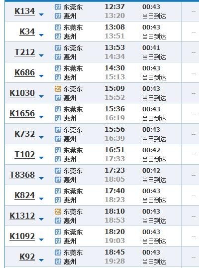 东莞东轻轨到惠州火车北站时间表查询