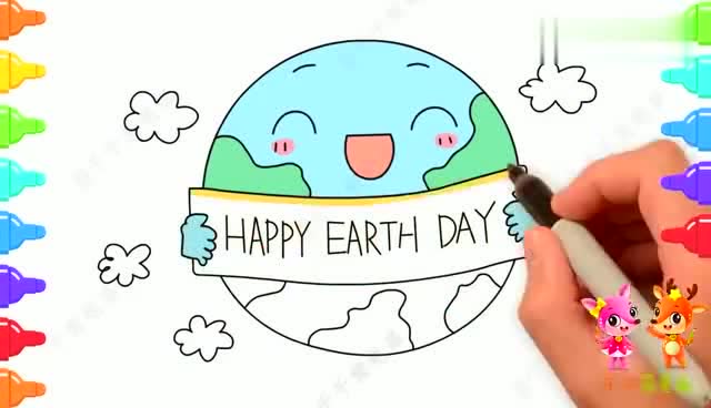 世界地球日简笔画, 珍爱地球保护环境, 手抄报也用得上