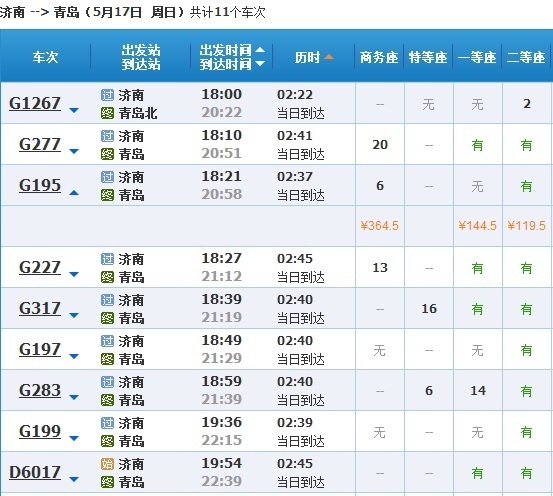 从福州到青岛的火车时刻表?