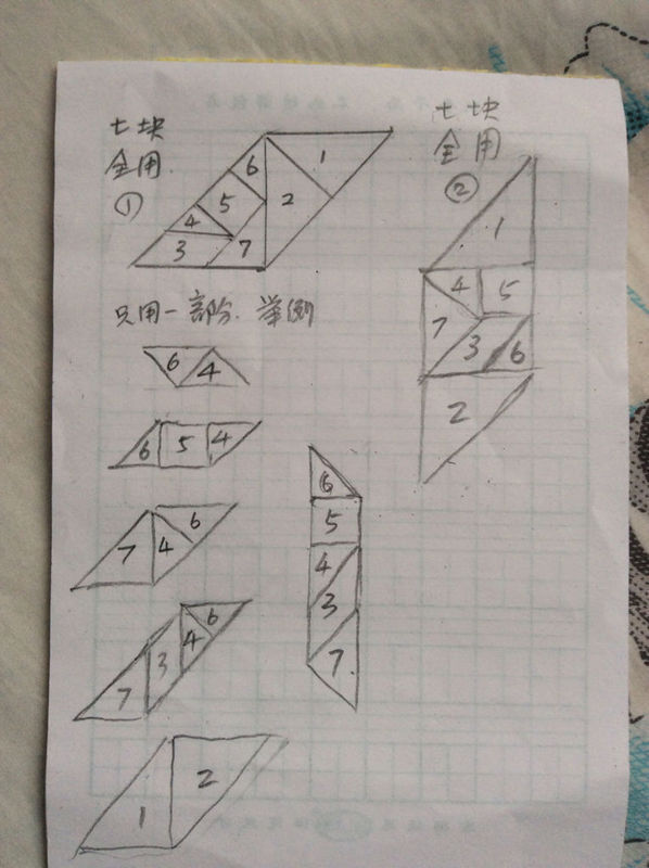 在下面的七巧板中选择合适的图形拼成一个平行四边形