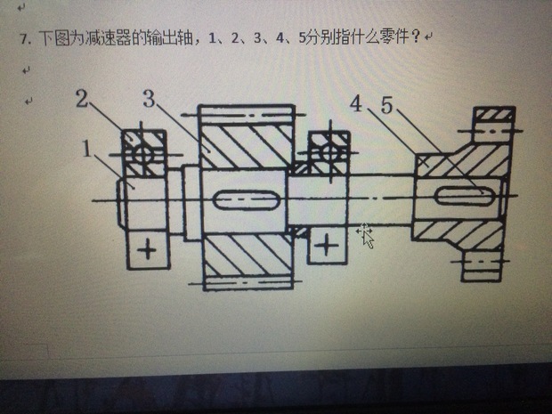 下图为减速器的输出轴,1,2,3,4,5分别指什么零件?