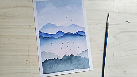 原创 水彩水墨山水风景图 初学者适用 详细的步骤讲解 快收藏画画