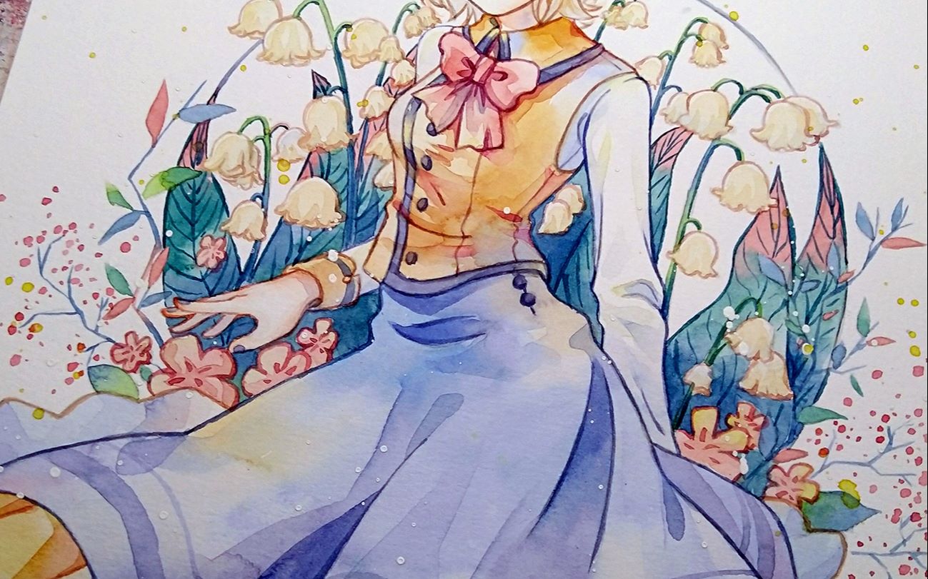 【暄】【水彩】[铃兰花]花拟人温柔可爱的小姐姐的绘画水彩手绘上色