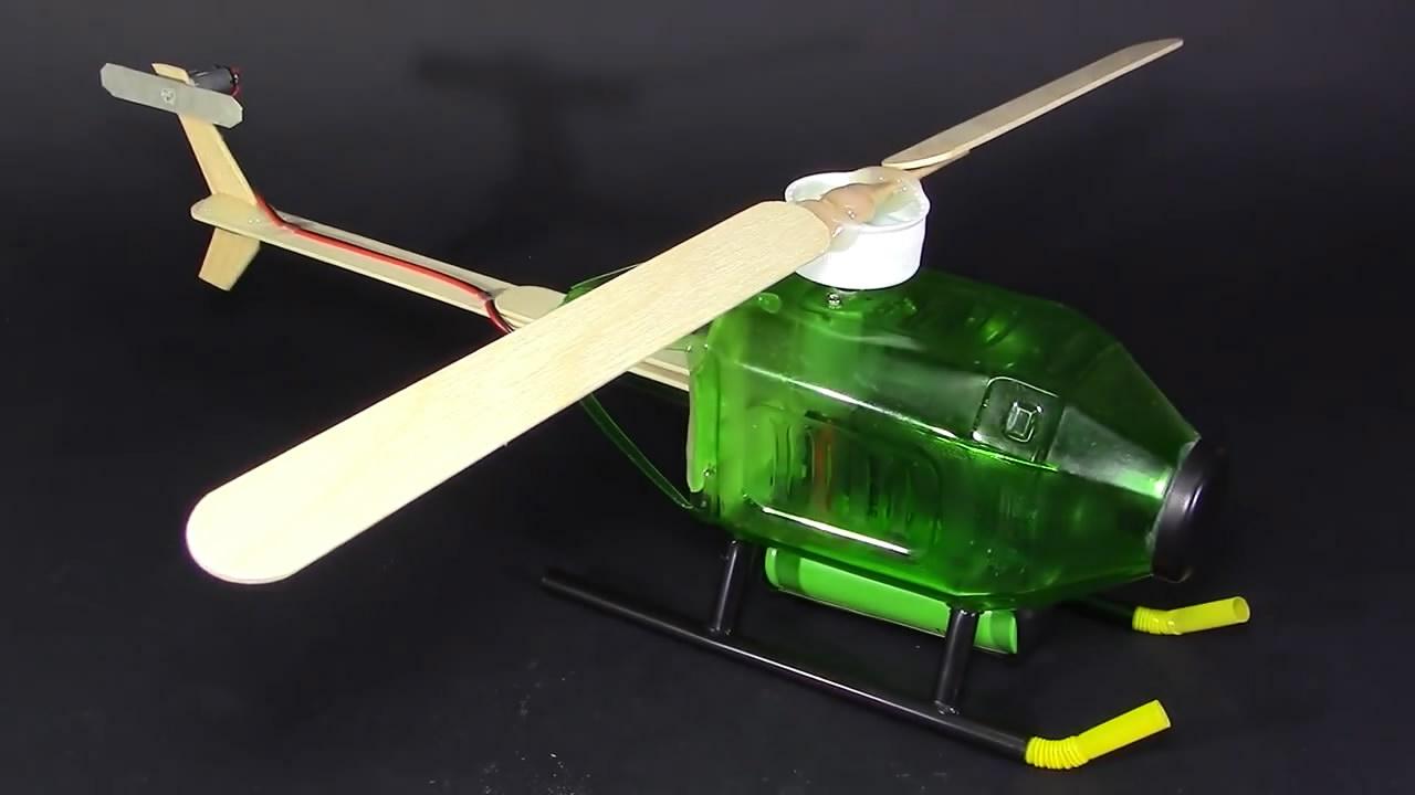 创意手工diy,用塑料瓶雪糕棍制作"直升飞机"的方法