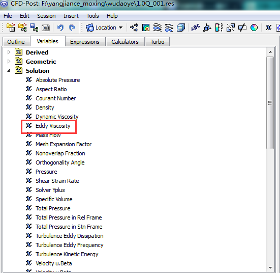 ansys cfx中的涡粘性系数(eddy viscosity)反映的是什么?