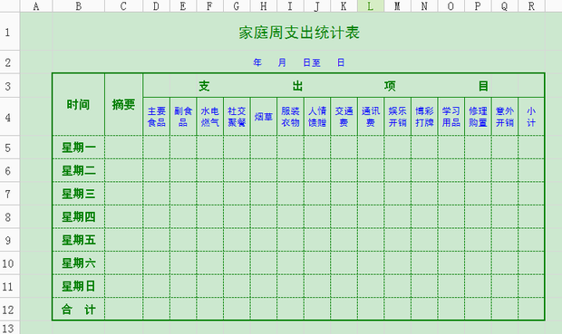 家庭周支出统计表怎样做