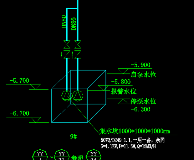 集水坑排水系统,水泵出来这段管子大小型号是不是根据水泵型号确定?