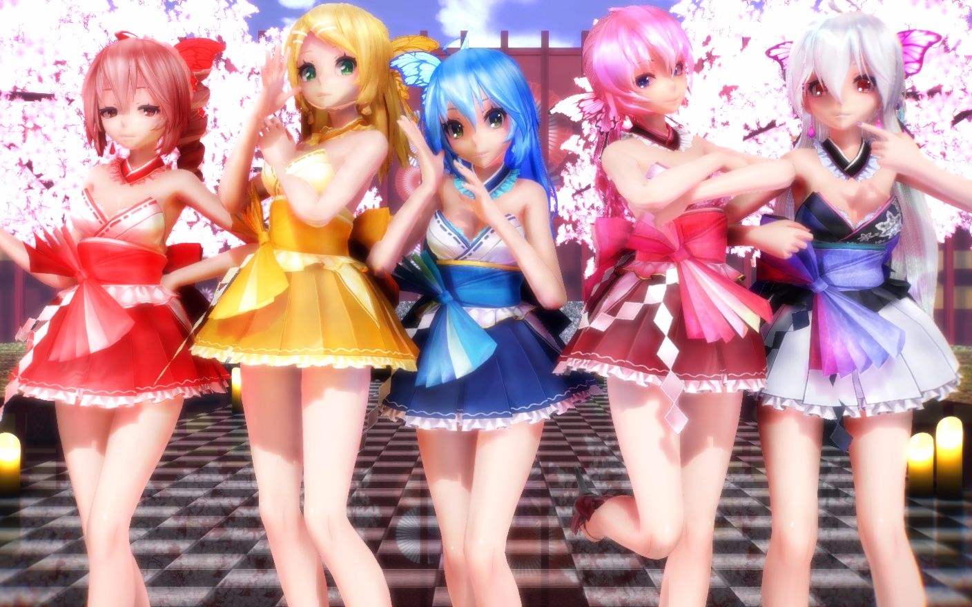 mmd【carry me off】tda 巫女服 初音 弱音 巡音 重音 镜音