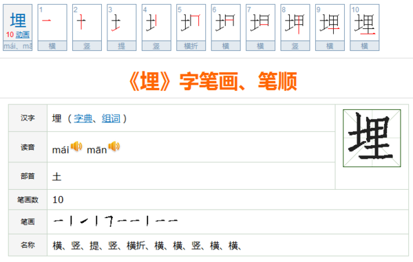 埋字的田字格怎么写