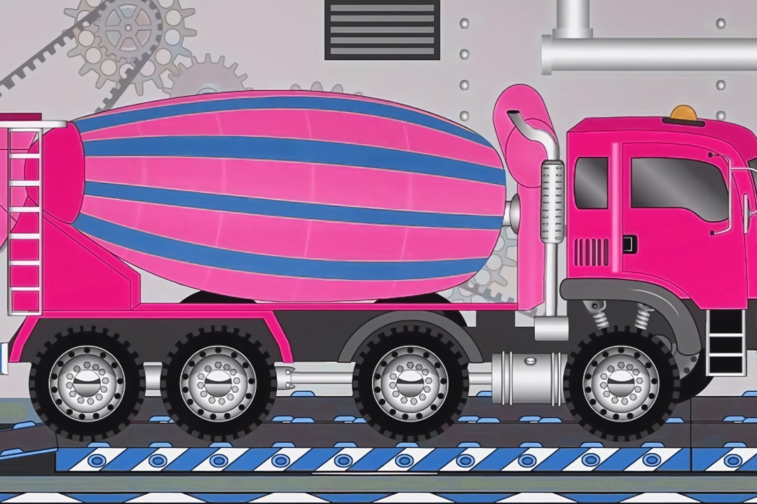 工程车模拟组装动画 搅拌机3d动画