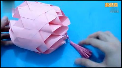 中秋灯笼制作 小清新粉色灯笼 手工折纸diy