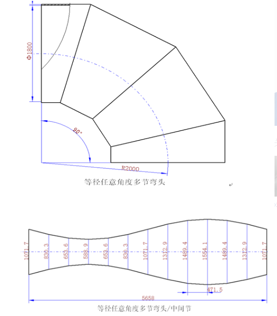 保温白铁皮弯头下料,计算公式,手工下料,求大神赐教