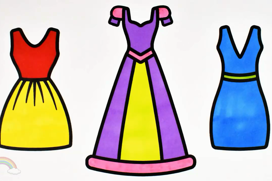 视频:幼儿早教简笔画教程,在家教小孩画简笔画连衣裙公主裙以及上色