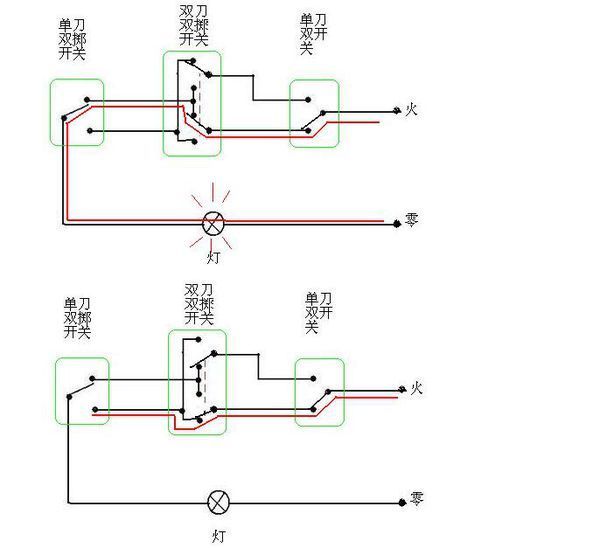 双开双控双灯的电路图!求解