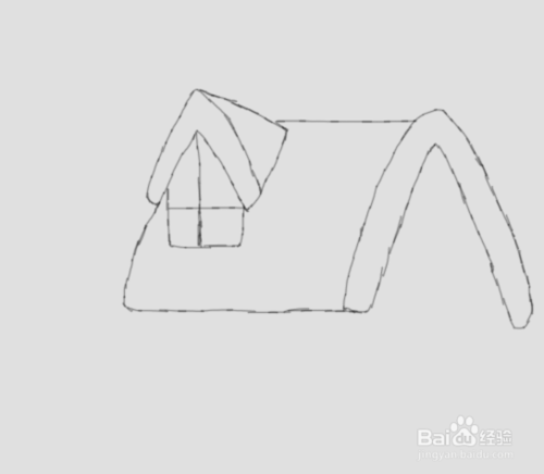 再在屋顶上画出房子的烟囱,如图所示