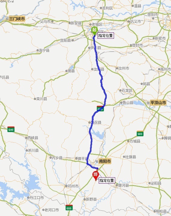 4,沿s103行驶17公里,到达南阳市瓦店