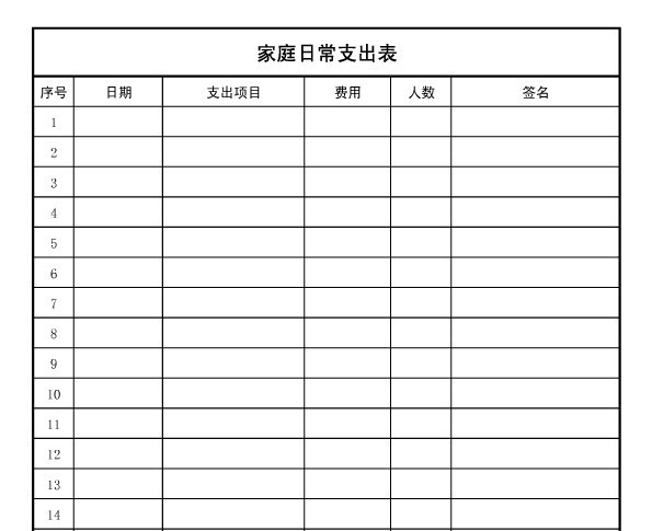 记帐表求一个家庭日常生活开支记帐表格