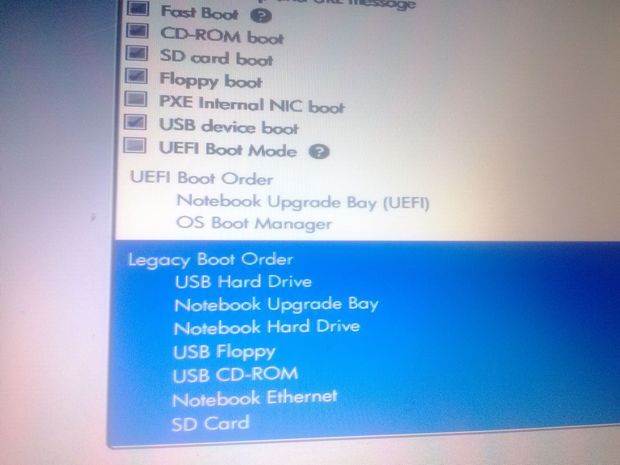 惠普probook 4431s 的bios里面的legacy boot order的