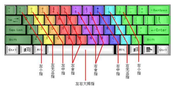 电脑键盘上二十六个字母应该用哪个指头击键?