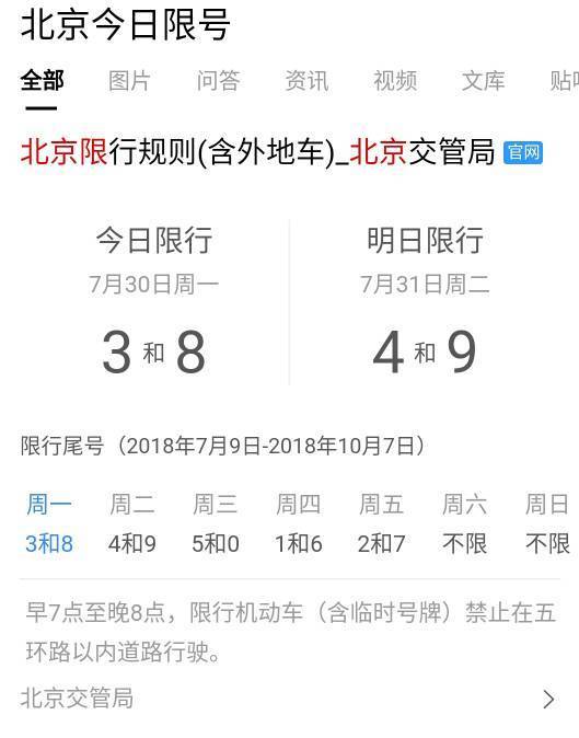 今天车辆限号北京