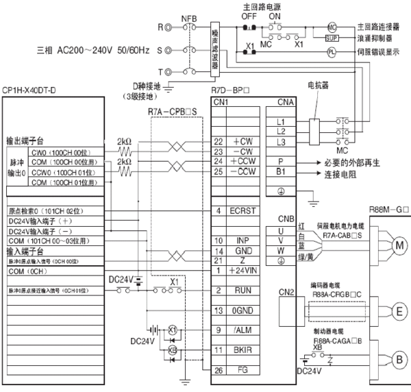 plc与伺服电机的电路接线图有吗?