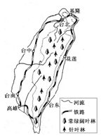 读"台湾岛森林,河流和铁路分布示意图,回答以下各题.