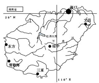 (1)海南岛最高峰五指山,海拨1867米,请用"山峰图例"在"海南岛及其水系