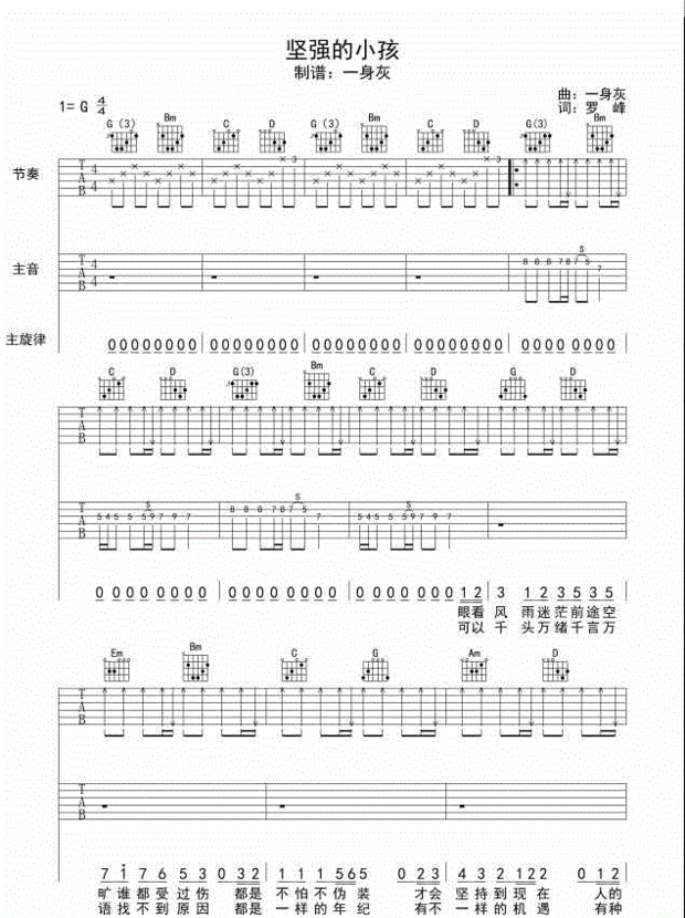 《坚强的小孩》吉他谱谁有啊.