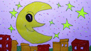 【儿童画】弯弯的月亮当空挂星星眨眼睛儿童绘画