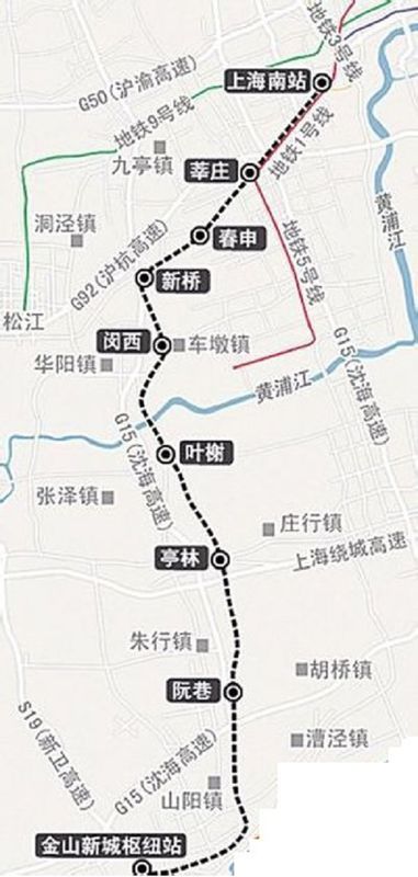 上海轨道交通22号线的沿途停靠站和示意图