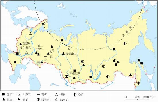 北海道,本州,九州,四国 俄罗斯主要矿产地:库兹巴斯煤矿,秋明油田,第