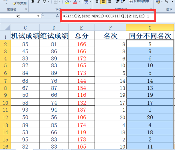 如何在excel中使用rank函数排序