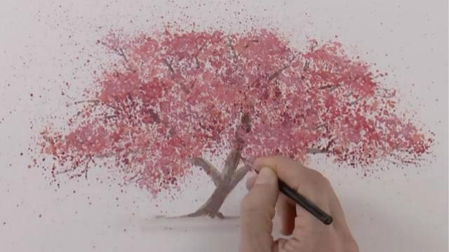 创意水彩画 教你画一棵樱花树