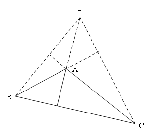 09 钝角三角形的三条高线交于该三角形外.见下图所示,h是△abc的垂心.