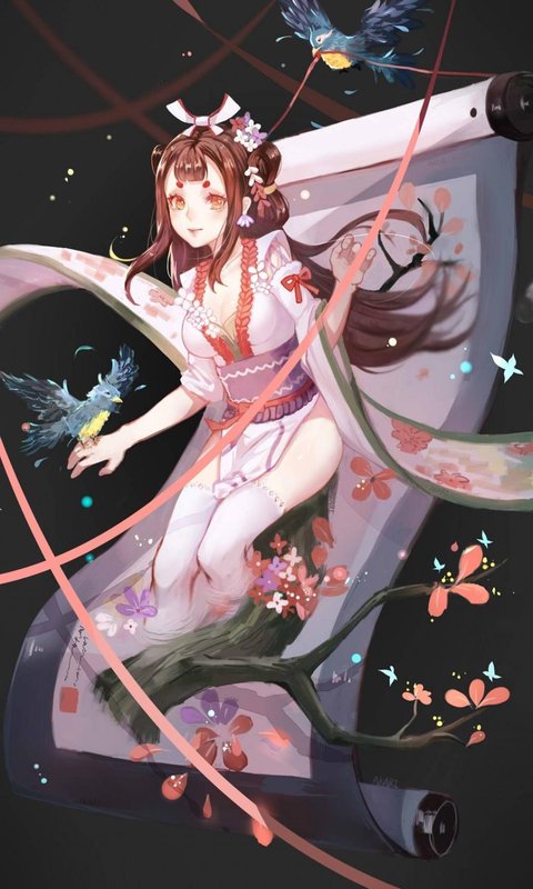 阴阳师画中仙花鸟卷手机壁纸