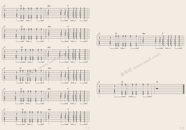 whistle吉他谱 最好带上右手节奏型和扫弦吉他伴奏的常用节奏型学完就