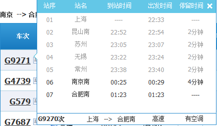 南京南到合肥北城高铁停靠几个站