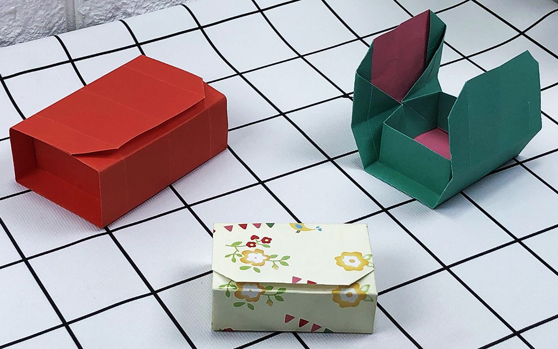 带盖迷你收纳盒折纸,看一遍就可以学会,当作首饰盒非常漂亮!