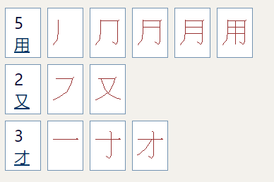 人个手大工用又才笔顺怎么写各有几画