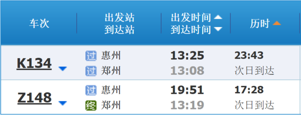 惠州到郑州有高铁吗?