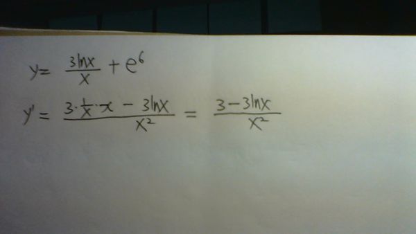 对y=3lnx除于x加e的6次方求导