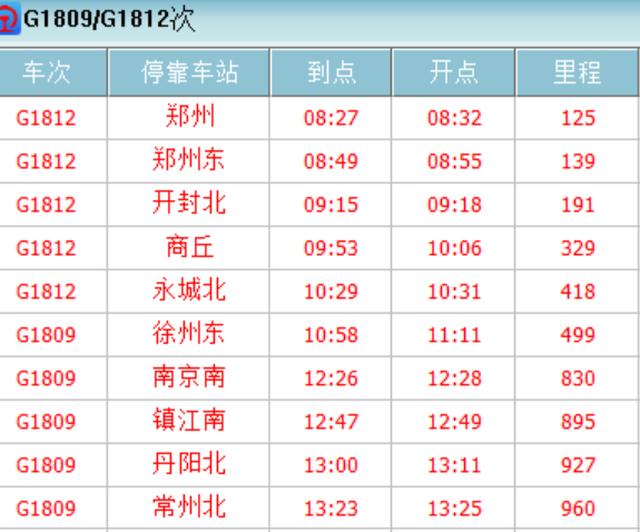 郑州到常州高铁停靠那些站
