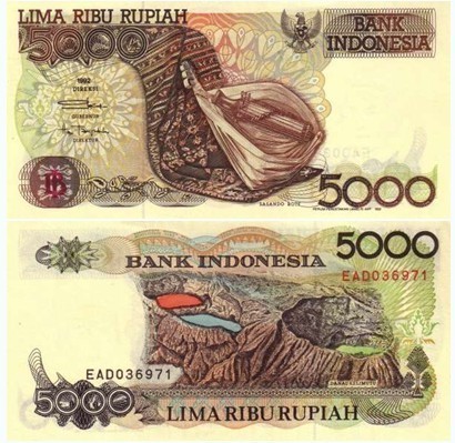 印度尼西亚92年版面值5000卢比的货币,